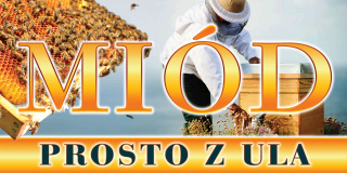 Baner reklamowy z pszczelarzem i ulem 2x1m
